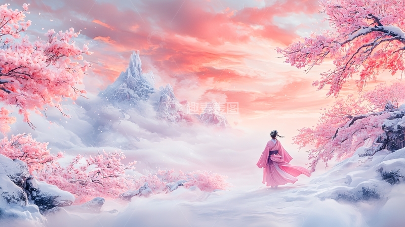 高清大图下载【趣麦麦图】粉色仙境女子背影