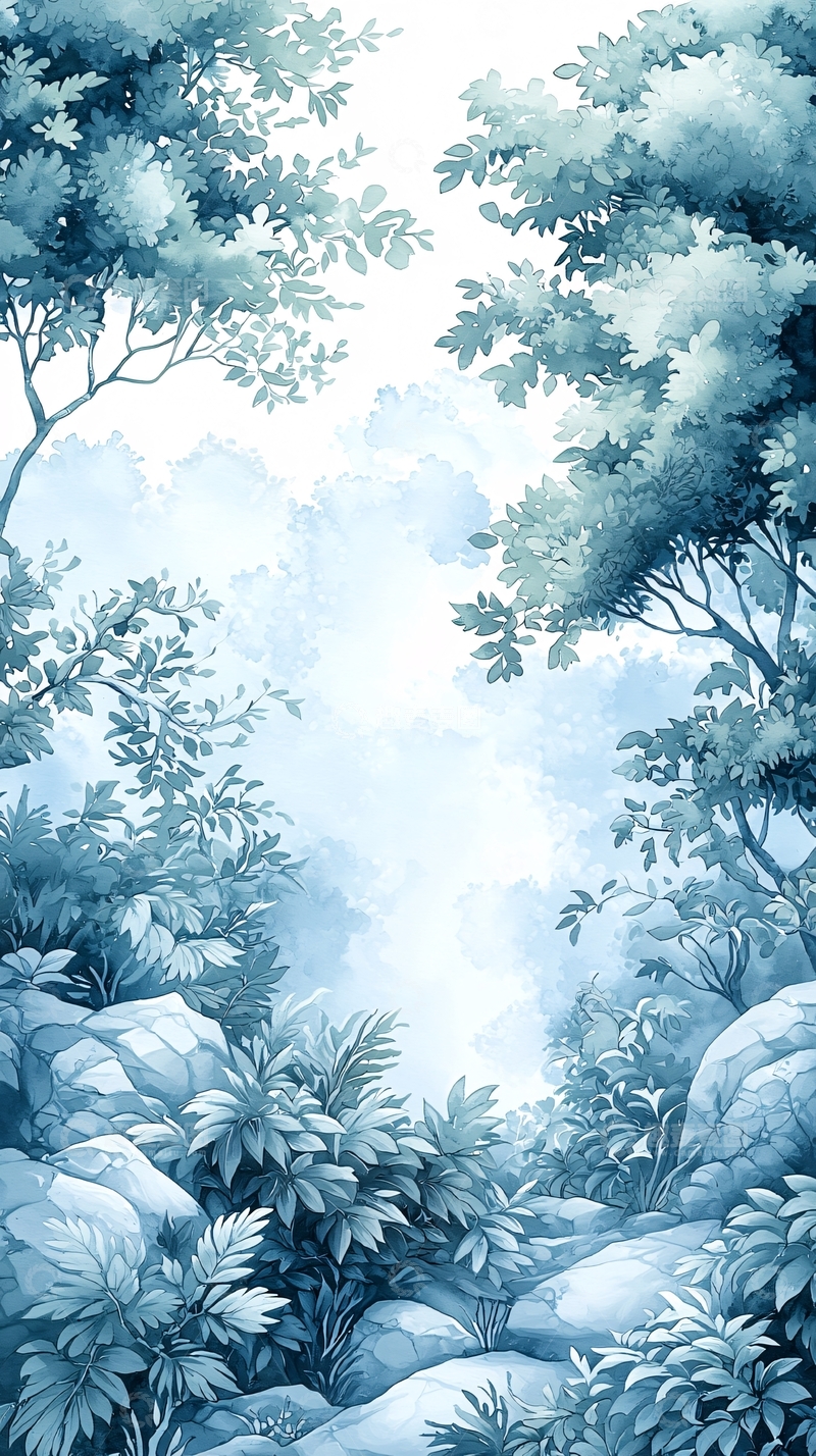 高清大图下载【趣麦麦图】蓝色森林风景背景图