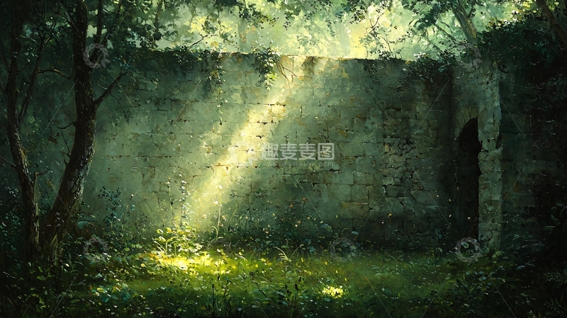 高清大图下载【趣麦麦图】森林中的古老石墙