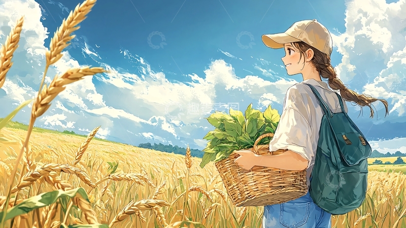 高清大图下载【趣麦麦图】田野少女背影