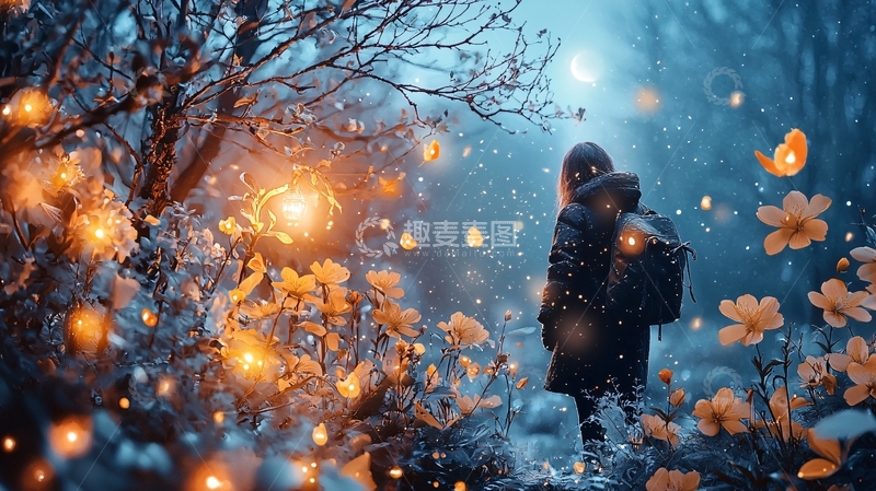 高清大图下载【趣麦麦图】梦幻森林里的旅人背影