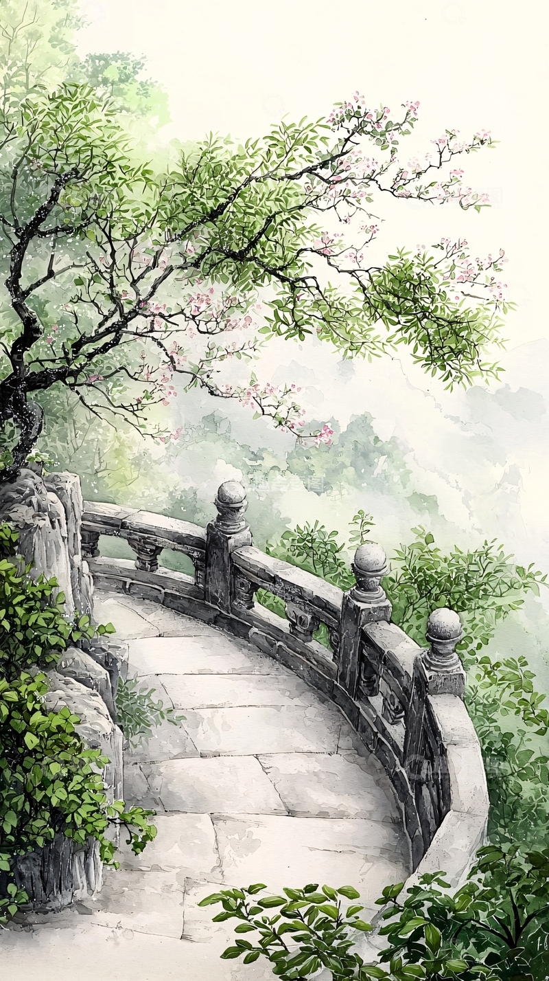 高清大图下载【趣麦麦图】古桥绿树春意浓