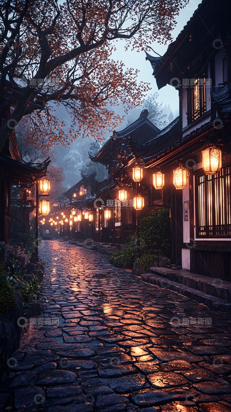 高清大图下载【趣麦麦图】古街夜景灯笼照耀
