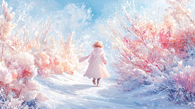 高清大图下载【趣麦麦图】雪地里行走的女孩