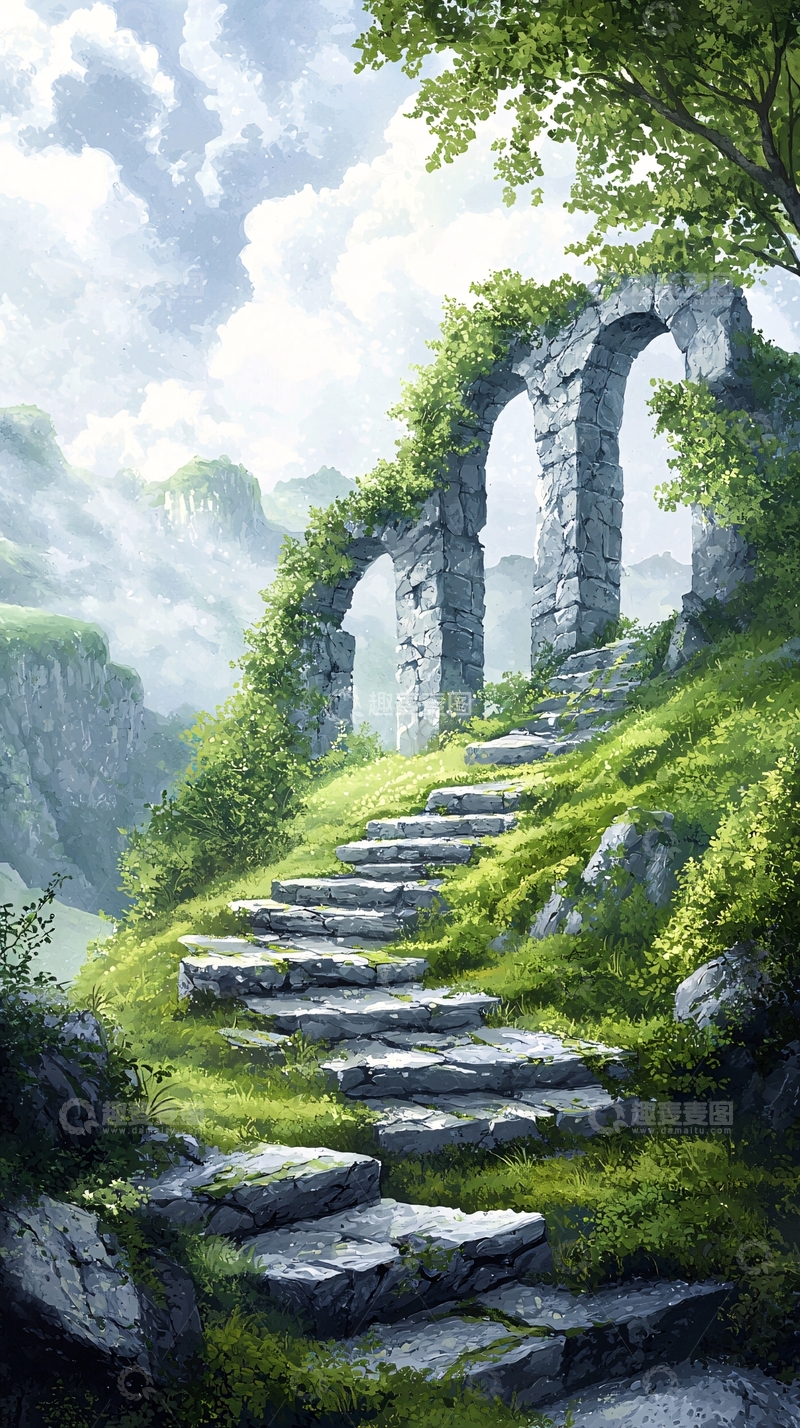 高清大图下载【趣麦麦图】古桥石阶自然风光