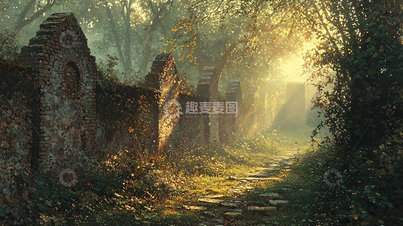 高清大图下载【趣麦麦图】晨光中的古堡废墟
