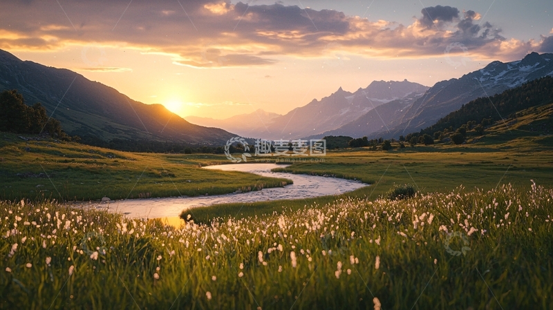 高清大图下载【趣麦麦图】宁静的日落山河田野