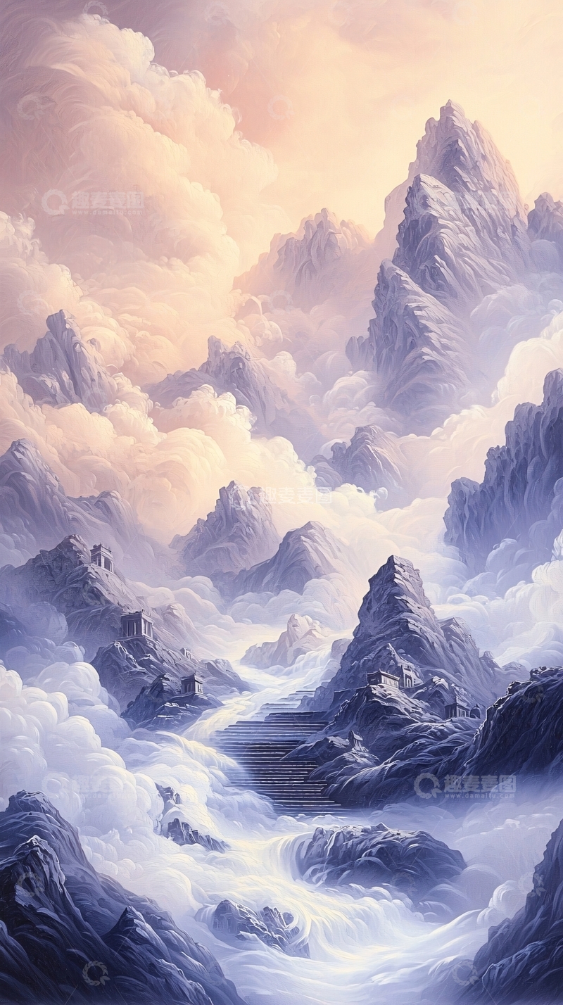 高清大图下载【趣麦麦图】云海中的山峰阶梯