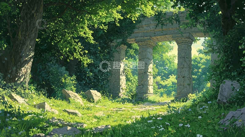 高清大图下载【趣麦麦图】森林中的古罗马柱