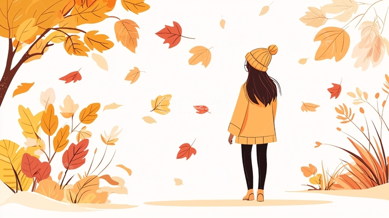 高清大图下载【趣麦麦图】秋天少女看落叶