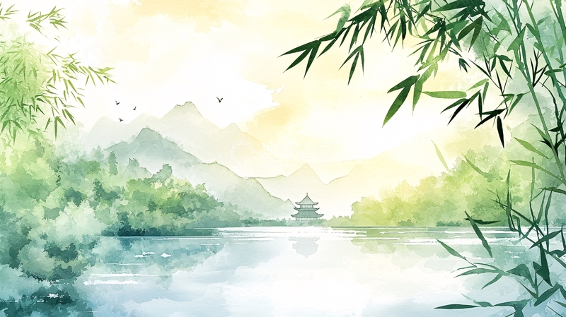 高清大图下载【趣麦麦图】水墨风山水竹林风景