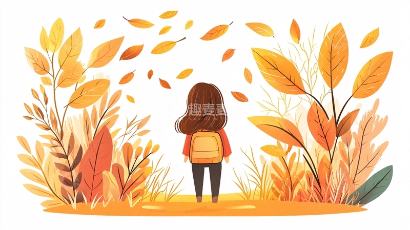 高清大图下载【趣麦麦图】秋日女孩的背影