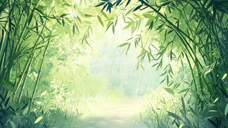 高清大图下载【趣麦麦图】绿色竹林阳光小路