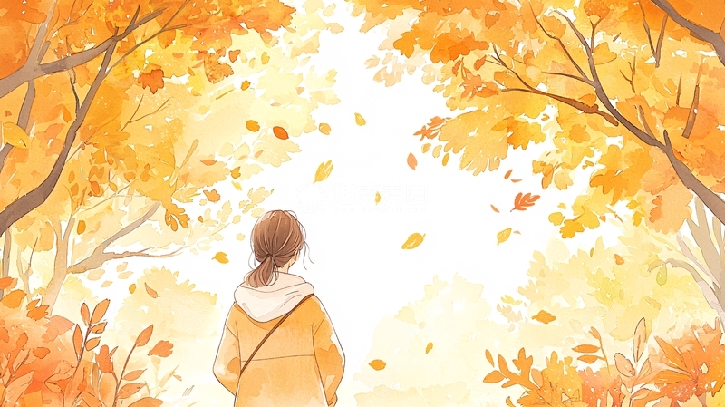 高清大图下载【趣麦麦图】秋日暖阳下的少女背影
