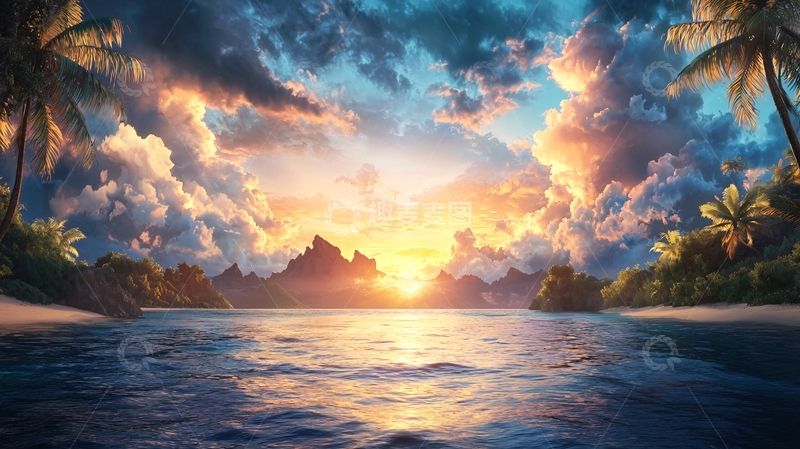 高清大图下载【趣麦麦图】海边日落美景