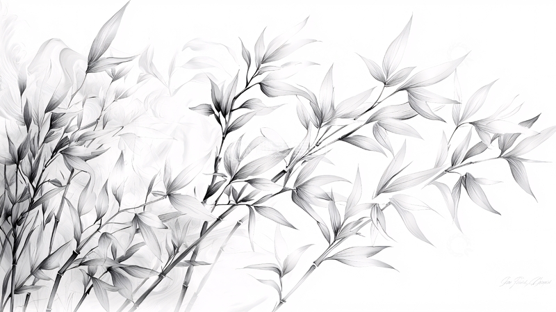 高清大图下载【趣麦麦图】水墨画风的竹叶