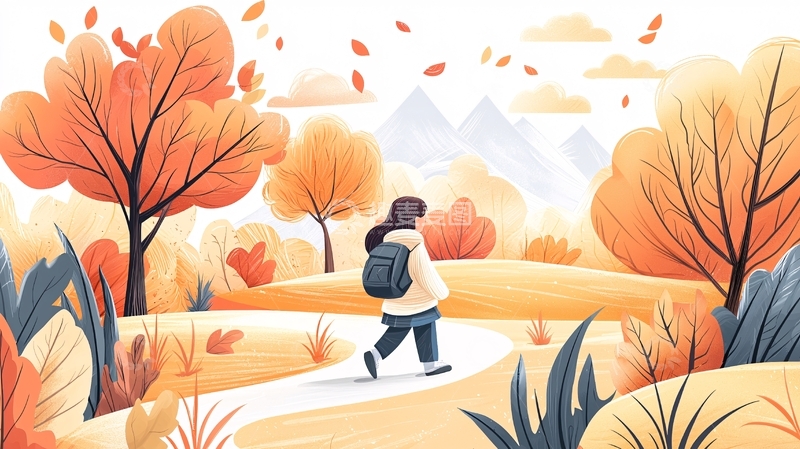 高清大图下载【趣麦麦图】秋日少女徒步旅行