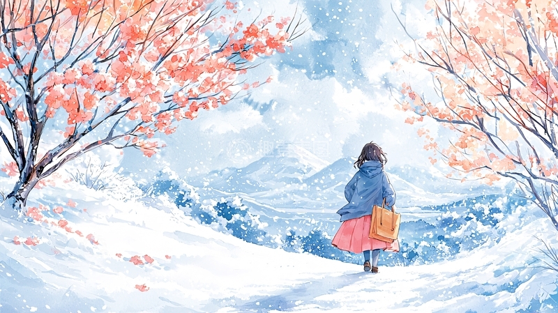 高清大图下载【趣麦麦图】雪地少女背影