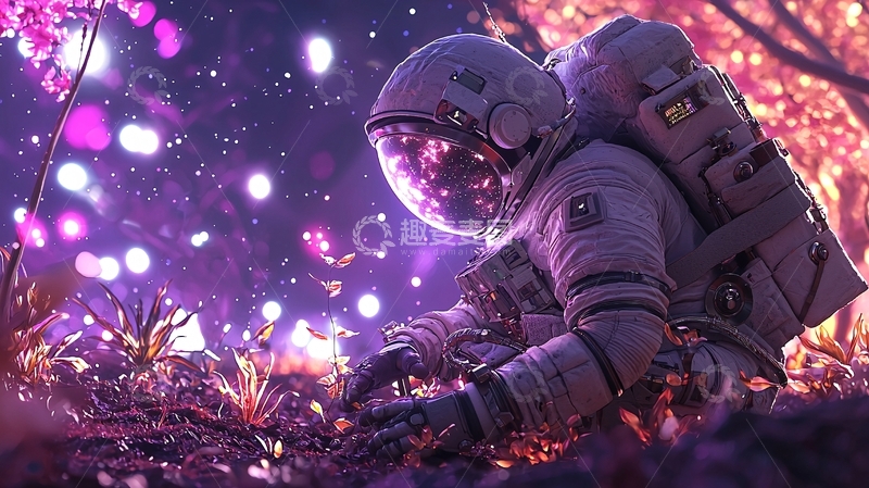 高清大图下载【趣麦麦图】宇航员在梦幻星球探索