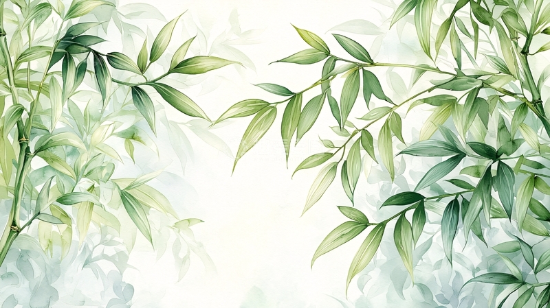 高清大图下载【趣麦麦图】清新淡雅的竹叶水墨画