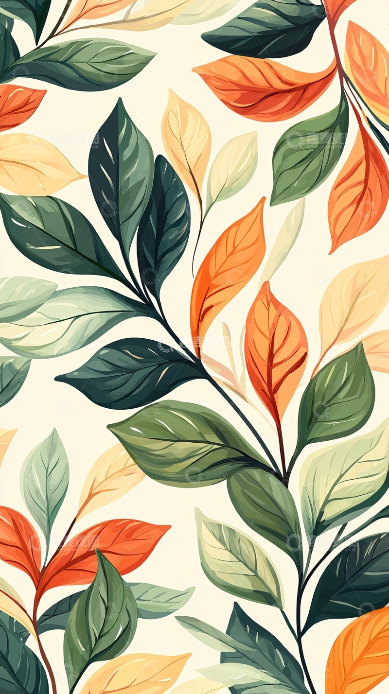 高清大图下载【趣麦麦图】秋叶多彩植物图案背景
