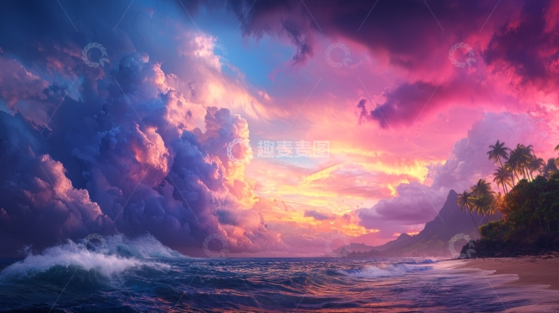 高清大图下载【趣麦麦图】海边绚丽云霞