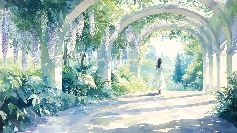 高清大图下载【趣麦麦图】唯美树荫小路背影