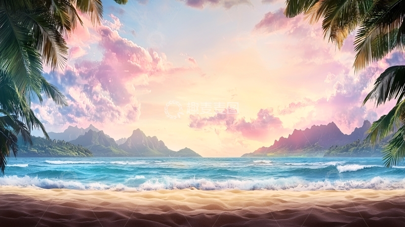 高清大图下载【趣麦麦图】热带海滩的日落景色