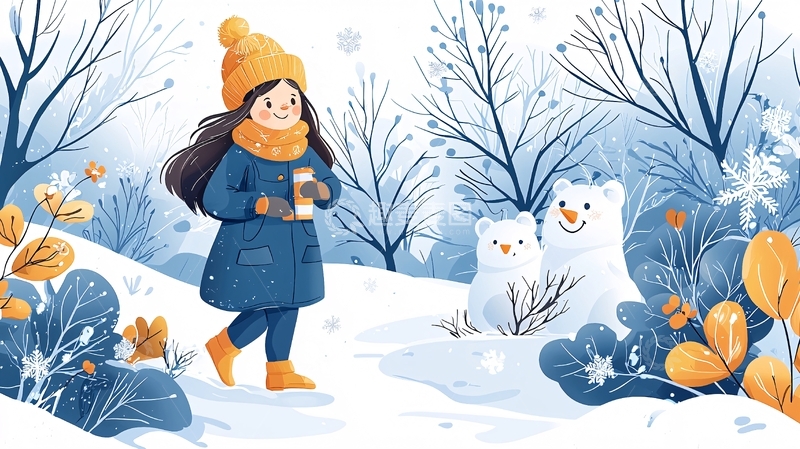 高清大图下载【趣麦麦图】雪地里戴着帽子的小女孩