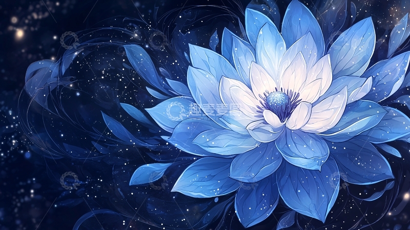 高清大图下载【趣麦麦图】蓝色莲花星空背景