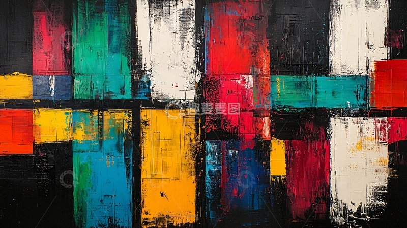 高清大图下载【趣麦麦图】抽象色彩块拼接画