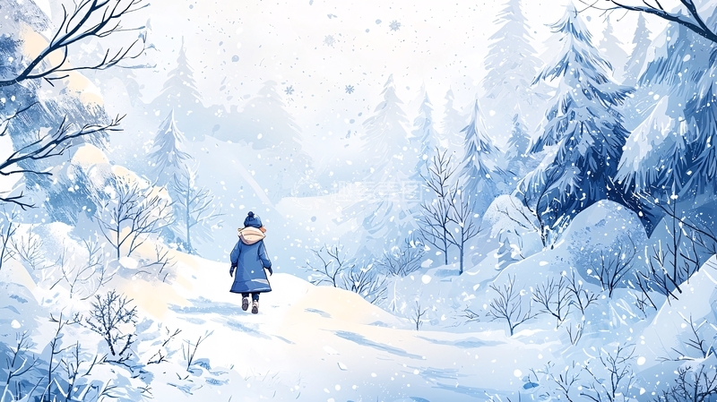 高清大图下载【趣麦麦图】冬季雪景中孤独的女孩