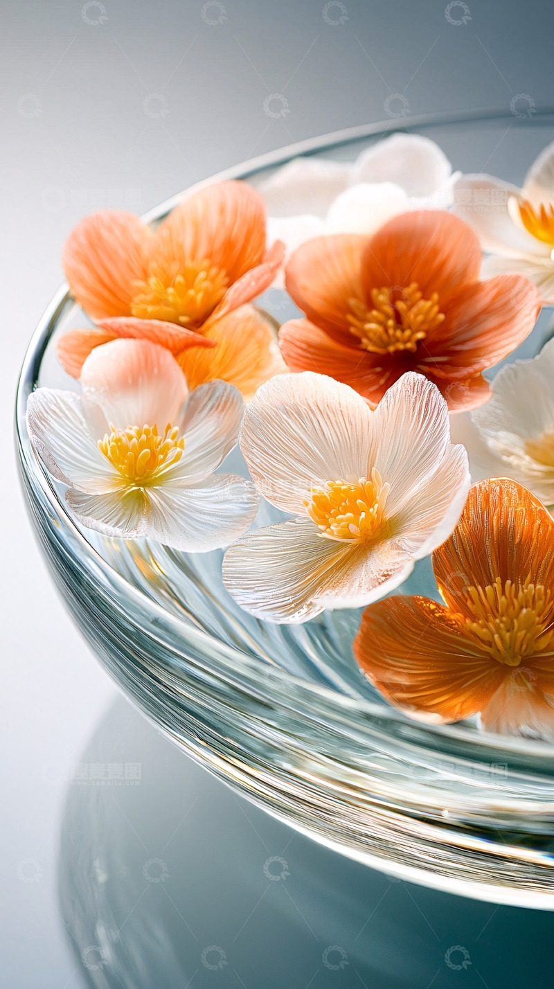 高清大图下载【趣麦麦图】玻璃碗中的花瓣装饰