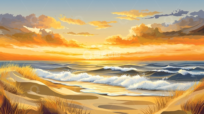 高清大图下载【趣麦麦图】海边日落的唯美景象