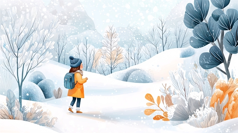 高清大图下载【趣麦麦图】雪地女孩的背影