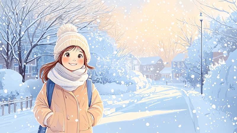 高清大图下载【趣麦麦图】雪地里微笑的女孩