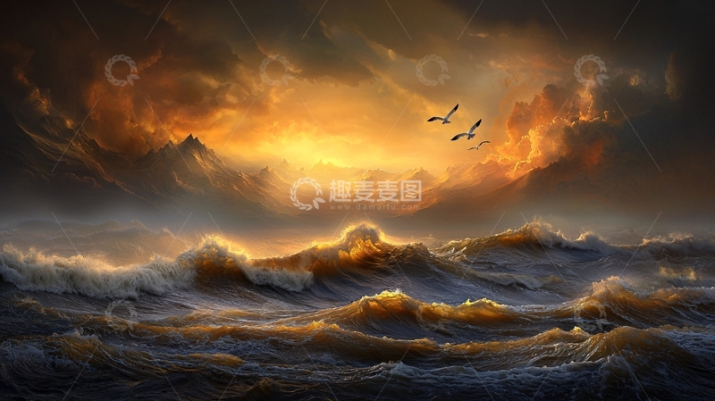 高清大图下载【趣麦麦图】波涛汹涌的金色天空