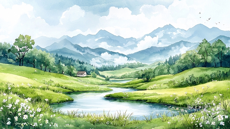 高清大图下载【趣麦麦图】绿意盎然的山水风景