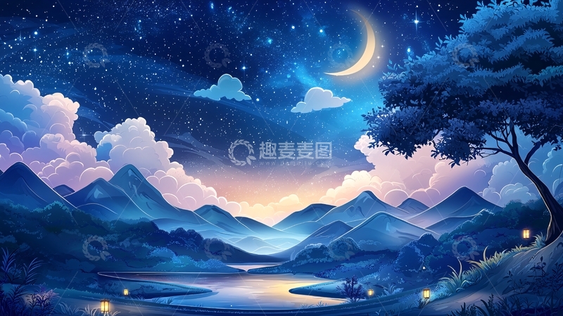 高清大图下载【趣麦麦图】宁静的夜晚星空背景