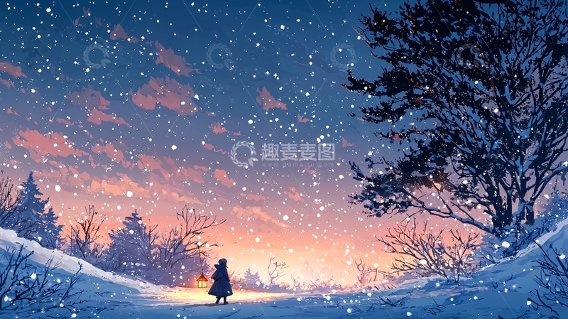 高清大图下载【趣麦麦图】冬日星空下孤独的背影
