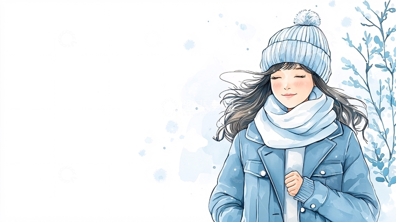 高清大图下载【趣麦麦图】冬日女孩水彩风格插画