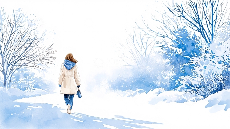 高清大图下载【趣麦麦图】冬日雪景中的孤独背影