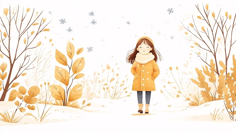 高清大图下载【趣麦麦图】冬季女孩站在雪地里