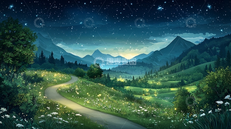 高清大图下载【趣麦麦图】夜晚宁静的山谷风景图
