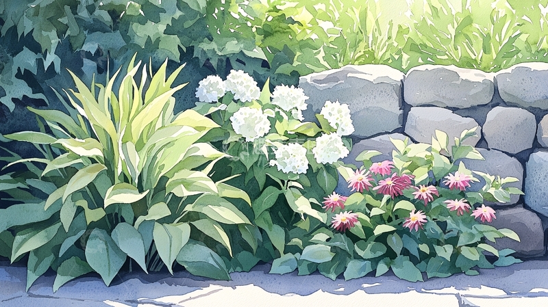 高清大图下载【趣麦麦图】夏日花园石墙边的花朵