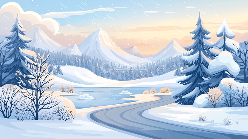 高清大图下载【趣麦麦图】冬季雪山平静公路