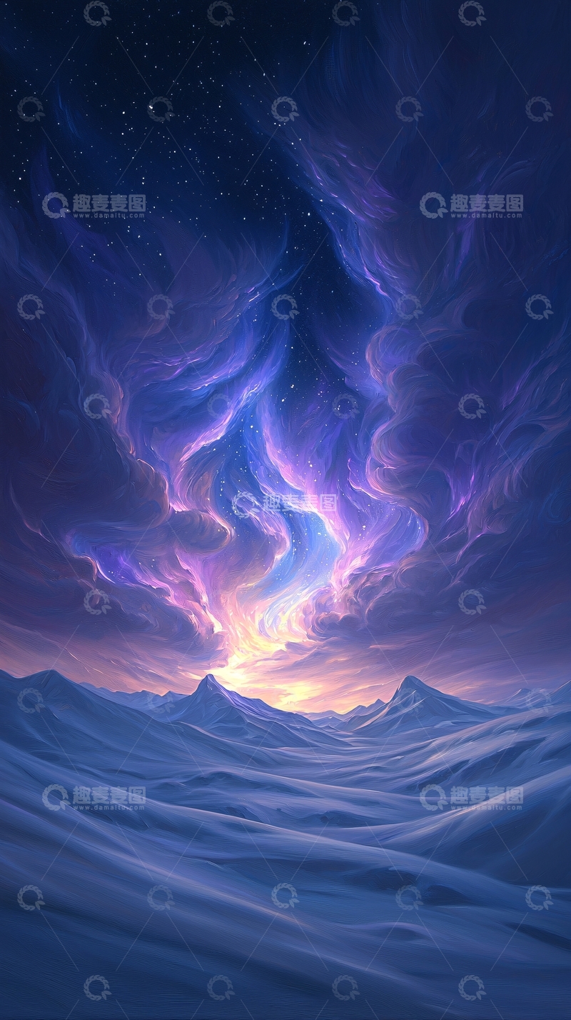 高清大图下载【趣麦麦图】梦幻星空下的雪山风景