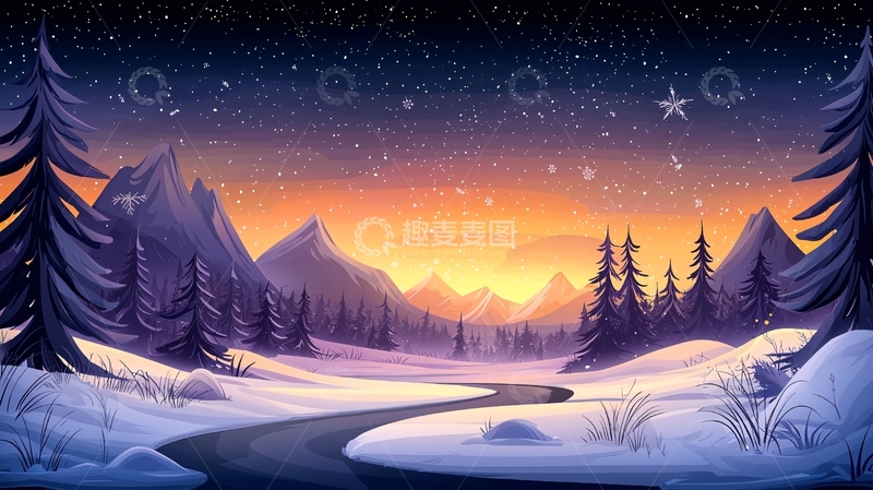 高清大图下载【趣麦麦图】冬季夜晚的雪地景观