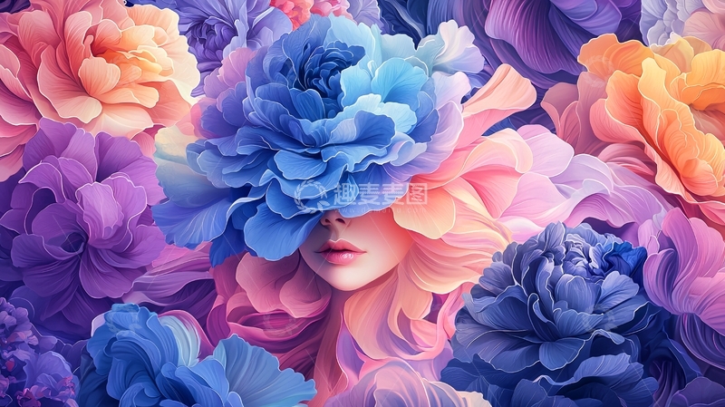 高清大图下载【趣麦麦图】花丛中的女性面庞