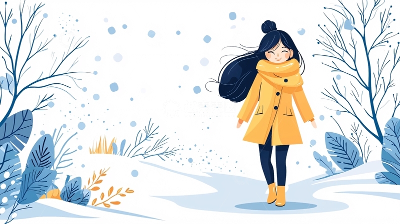 高清大图下载【趣麦麦图】冬日少女黄色外套